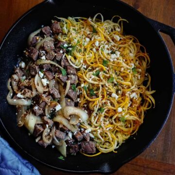 one-pan garlic butter squash and steak