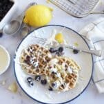 blueberry lemon waffles with cream cheese icing