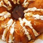 icing and maple syrup on bundt cake