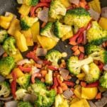 veggies and soy sauce in a pan