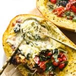 thick and creamy chicken Alfredo spaghetti squash