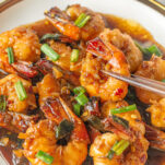 shrimp with chopsticks and green onion